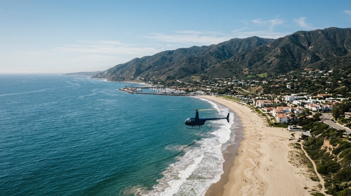 View along the Santa Barbara coastline mid-flight, the moment at the center of this santa barbara helicopter tour worth it comparison